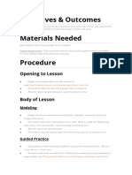 Objectives & Outcomes Materials Needed Procedure: Opening To Lesson