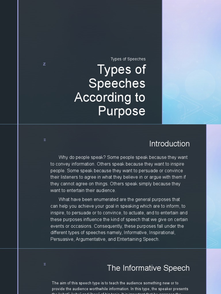 Types of Speeches According To Purpose | PDF | Persuasion | Credibility