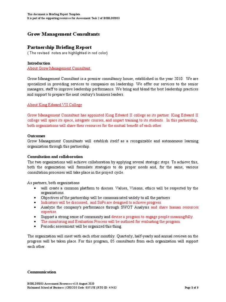 Partnership Briefing Report Template | PDF | Leadership | Collaboration