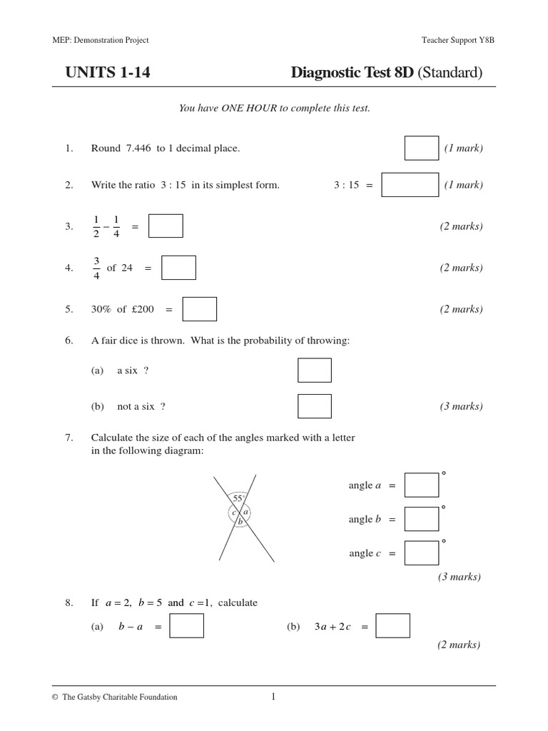 UNITS 1-14 Diagnostic Test 8D (Standard) : You Have ONE HOUR To ...