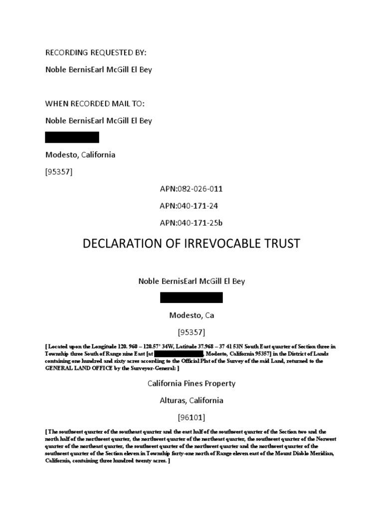 Declaration of Irrevocable Trust Certification Sheet | PDF
