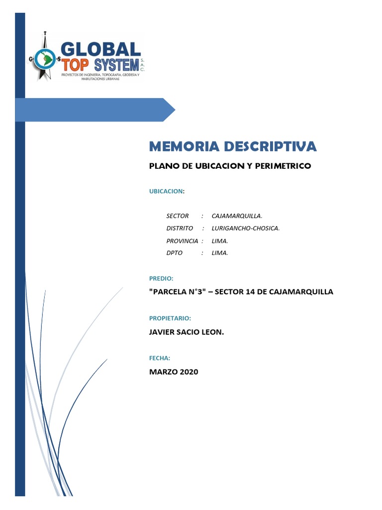 Memoria - PARCELA 3 - Javier Sacio PDF | PDF | Lima | Sistema de ...