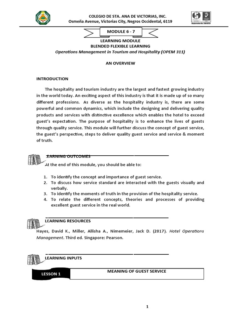 An Overview of Quality Guest Service in the Hospitality Industry PDF