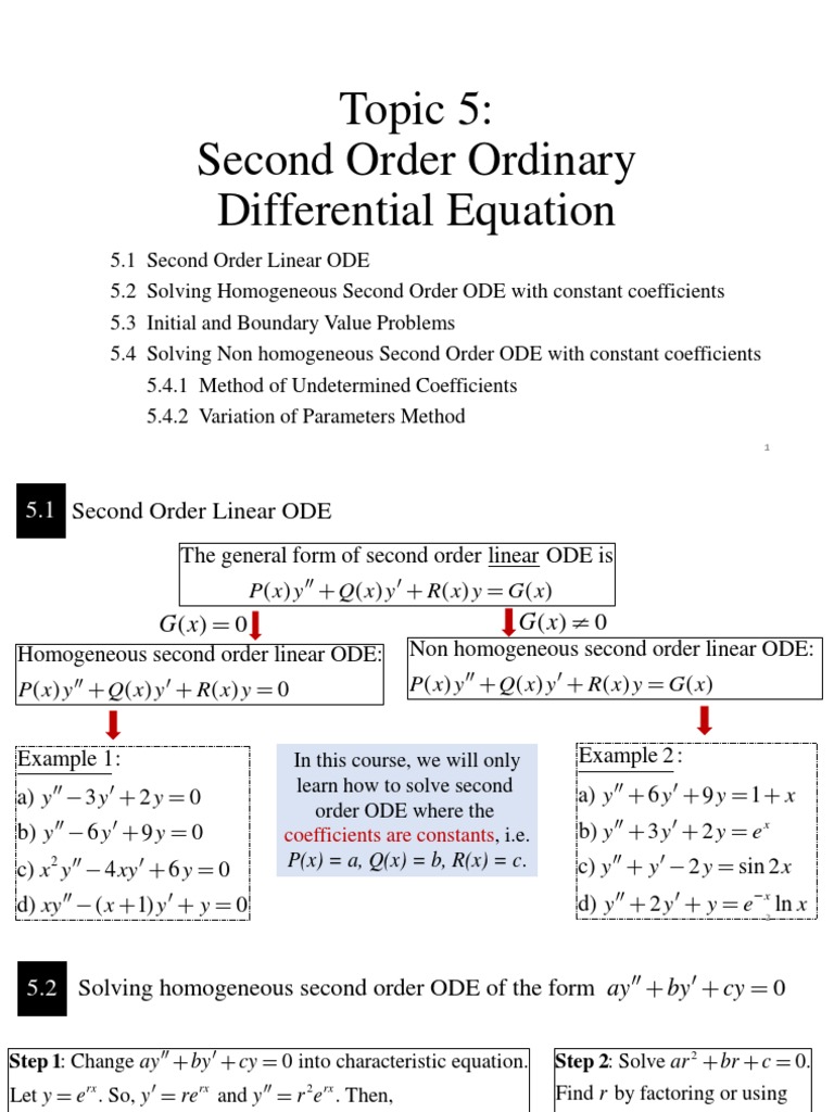 Topic 5: Second Order Ordinary Differential Equation | PDF | Ordinary ...
