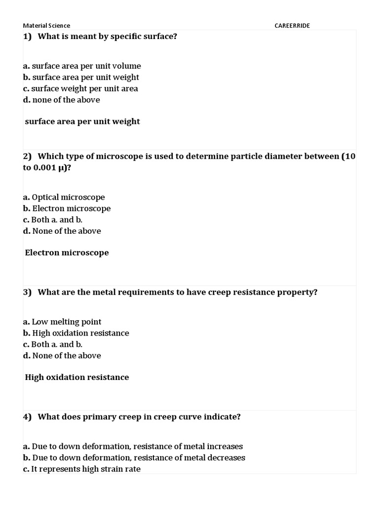 Material Science Concepts and Tests | PDF | Deformation (Engineering ...
