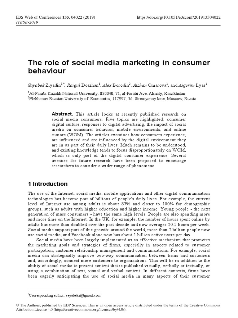 The Role of Social Media Marketing in Consumer Beh | PDF | Social Media ...