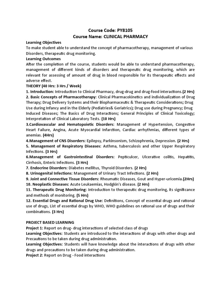 Clinical Pharmacy Syllabus Overview | PDF | Myocardial Infarction ...