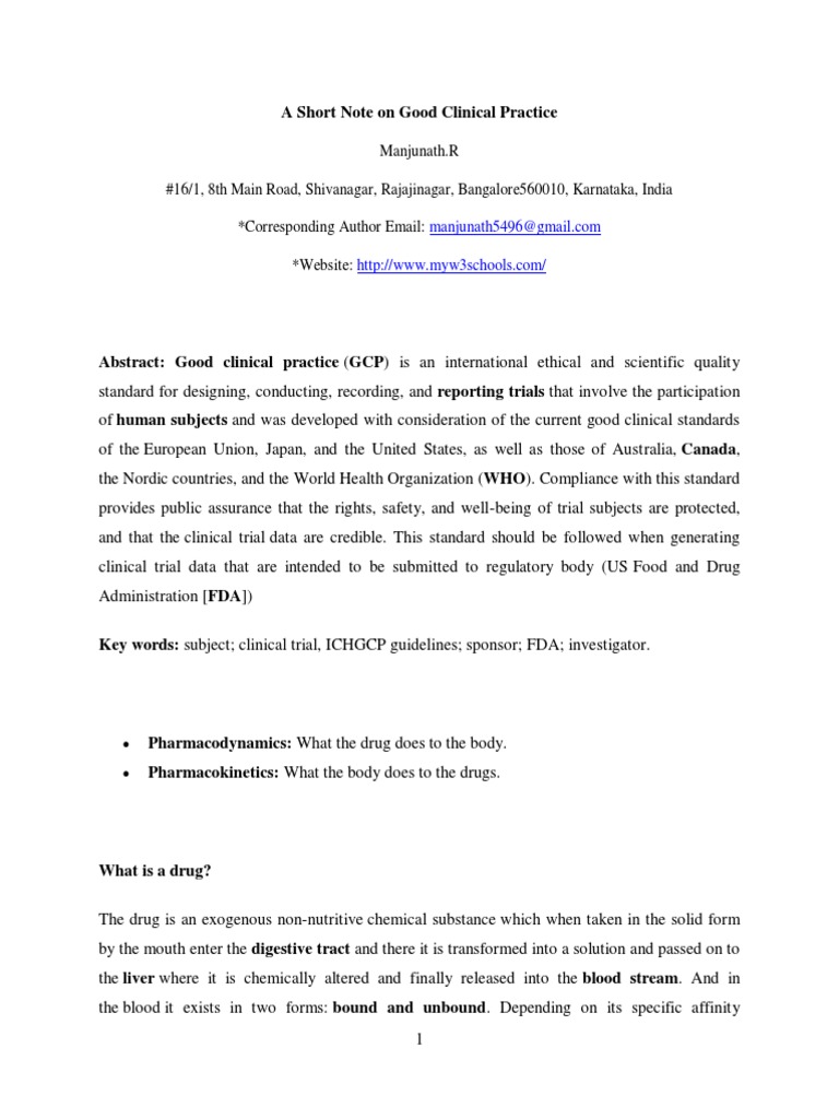A Short Note On Good Clinical Practice | PDF | Institutional Review ...