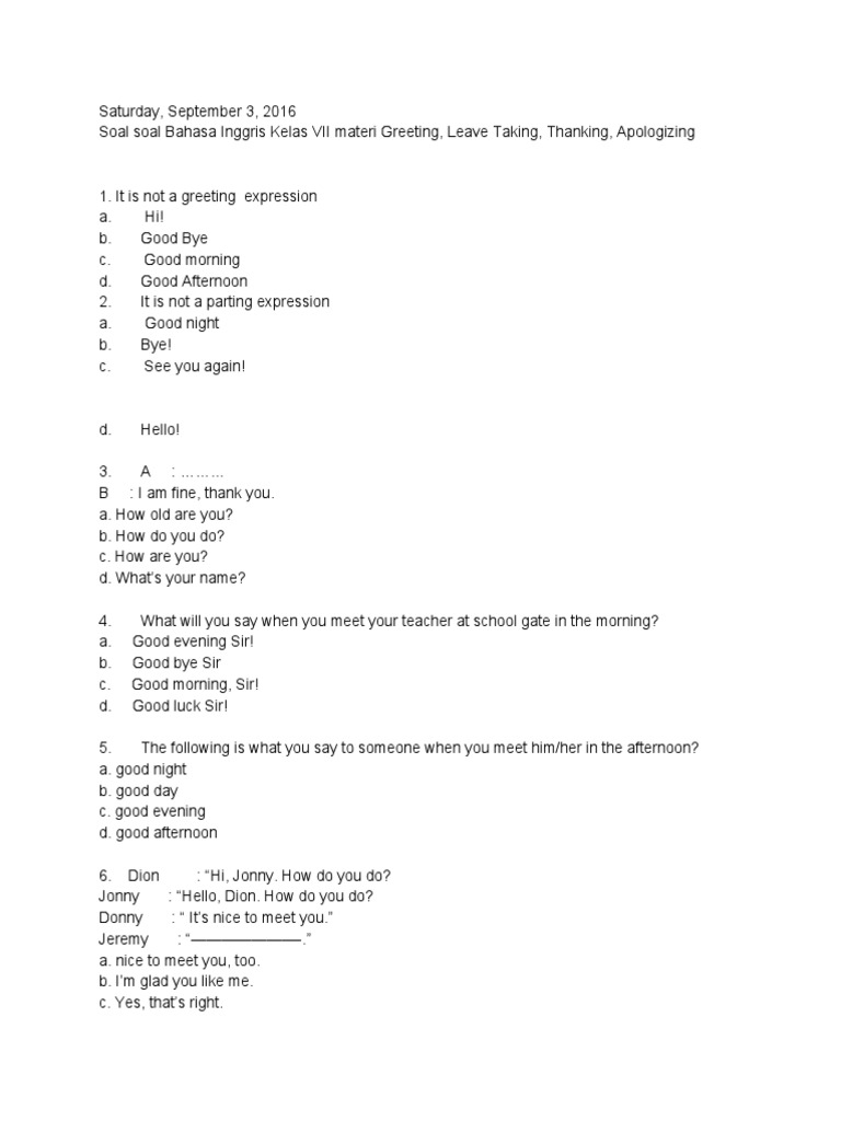 Soal English Kelas 7 Workweek And Weekend Linguistics