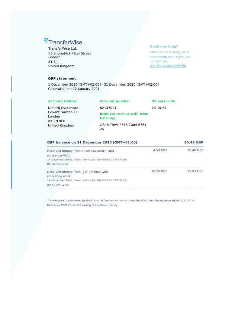 GBP Statement Account Holder Account Number UK Sort Code PDF