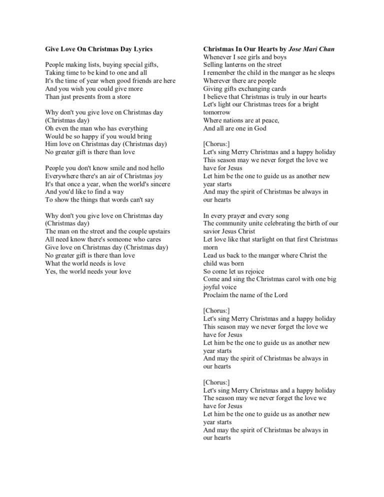 Give Love On Christmas Day Lyrics Christmas And Holiday Season Christmas