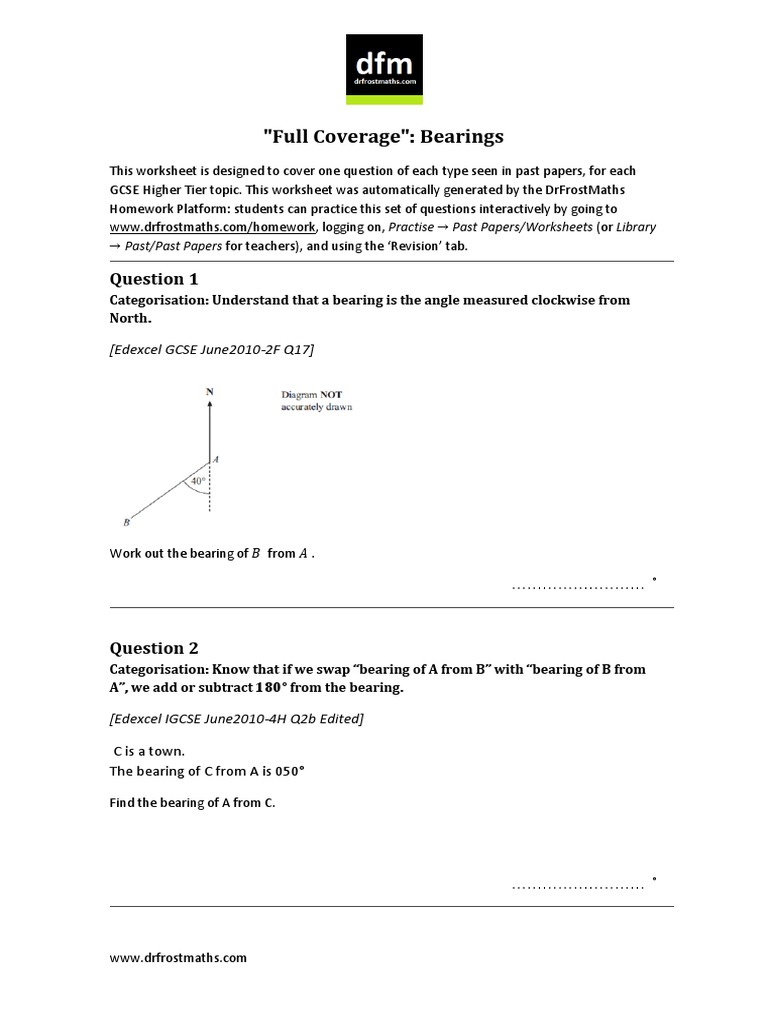 IGCSE Bearings Practice Worksheet | PDF | Worksheet | Teaching Mathematics