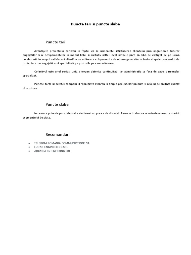 Puncte Tari Si Puncte Slabe | PDF