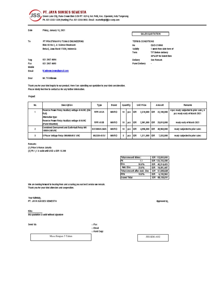 QUO210065 PT. Prastiwahyu Tunas Engineering (Mikro) PDF