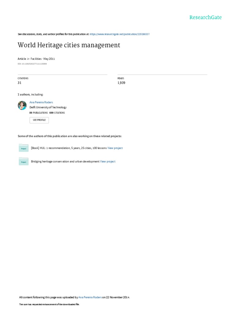 World Heritage Cities Management Insights | PDF | World Heritage Site ...