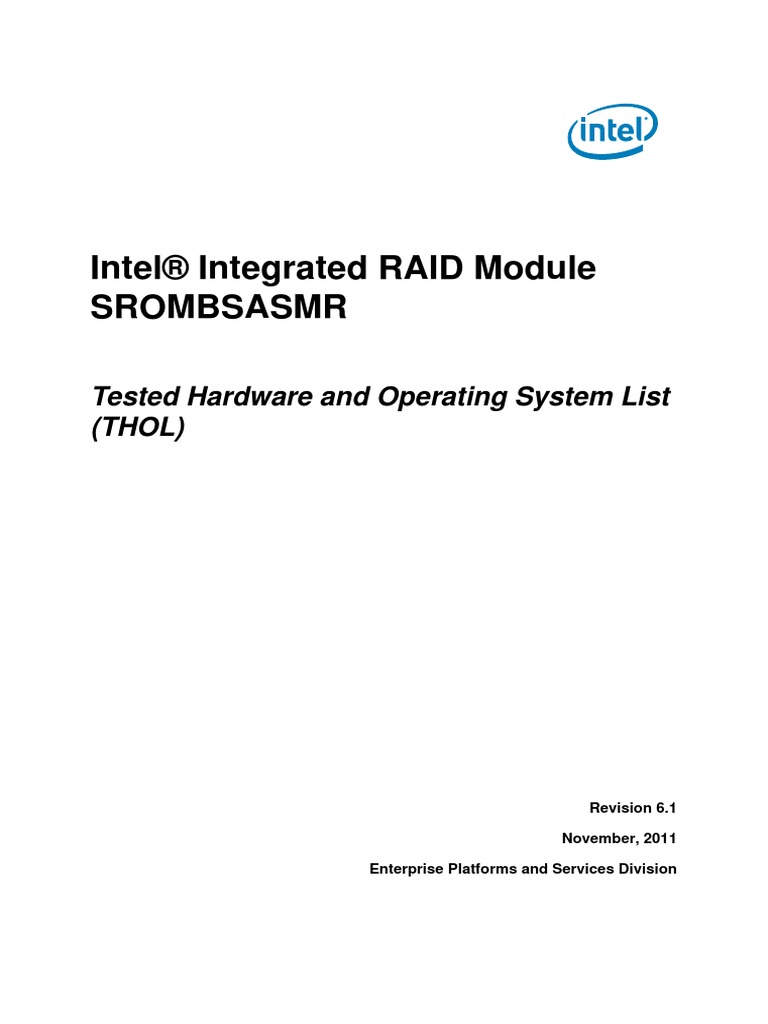 Intel® Integrated RAID Module Srombsasmr Tested Hardware and Operating