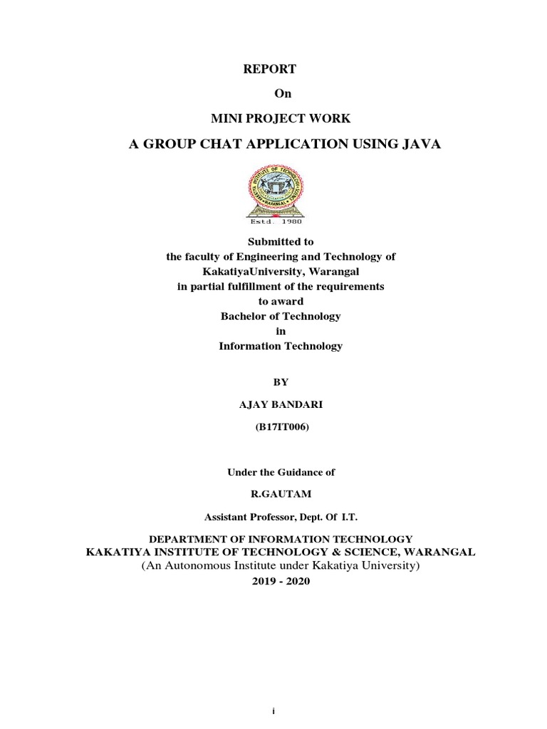 A Group Chat Application Using Java: On Mini Project Work | PDF ...