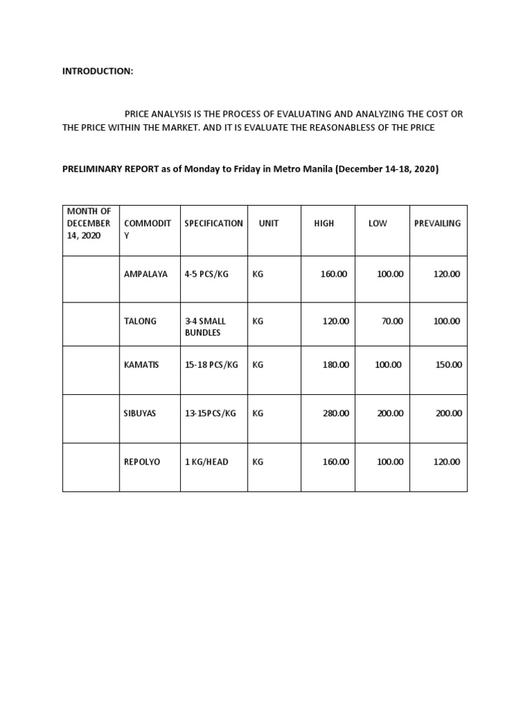 Price Analysis Report: Dec 14-18, 2020 | PDF