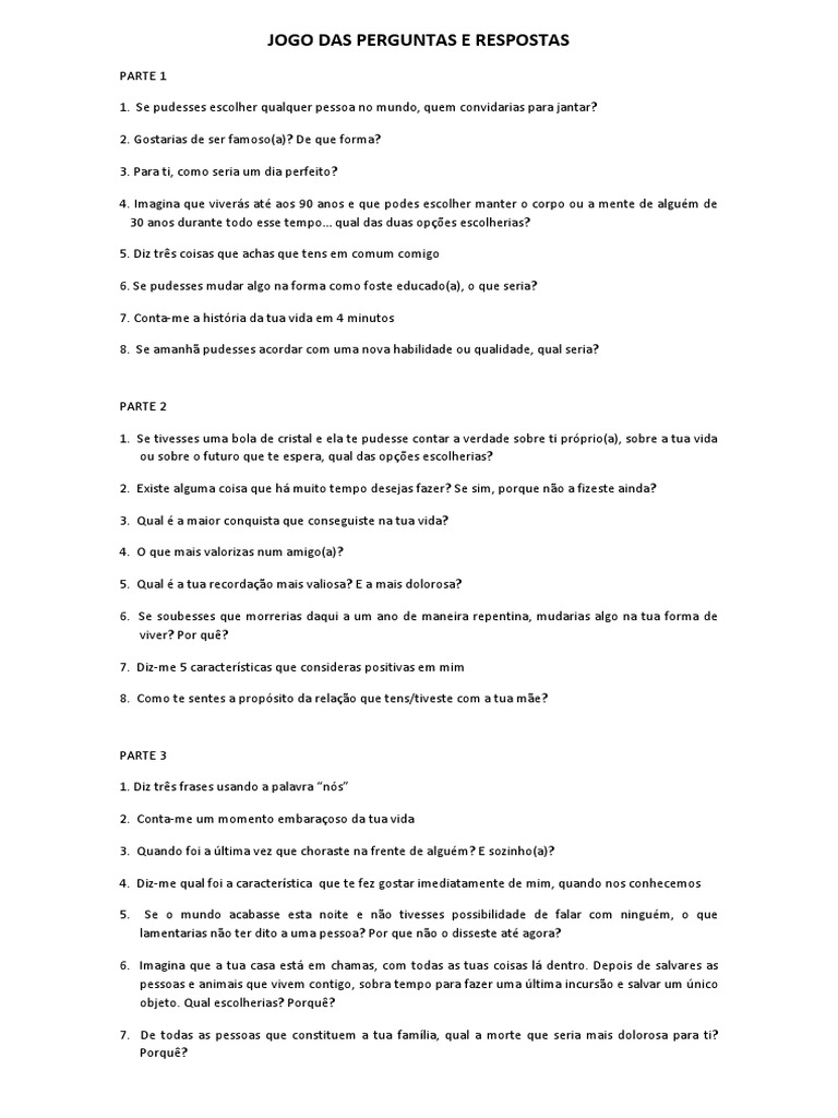 Jogo de Perguntas e Respostas para Amigos | PDF