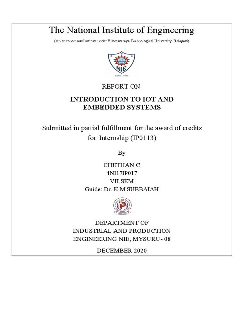 The National Institute of Engineering: Introduction To Iot and Embedded ...