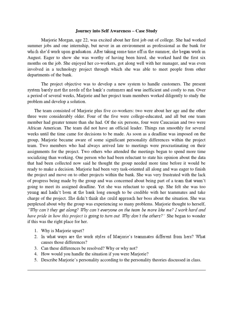 Marjorie's Self-Awareness in Team Dynamics | PDF | Human Nature ...
