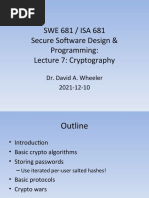 SWE 681 / ISA 681 Secure Software Design & Programming: Lecture 7: Cryptography