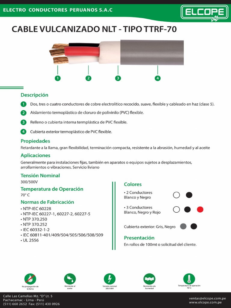 Cable Vulcanizado NLT Tipo TTRF 70 | PDF