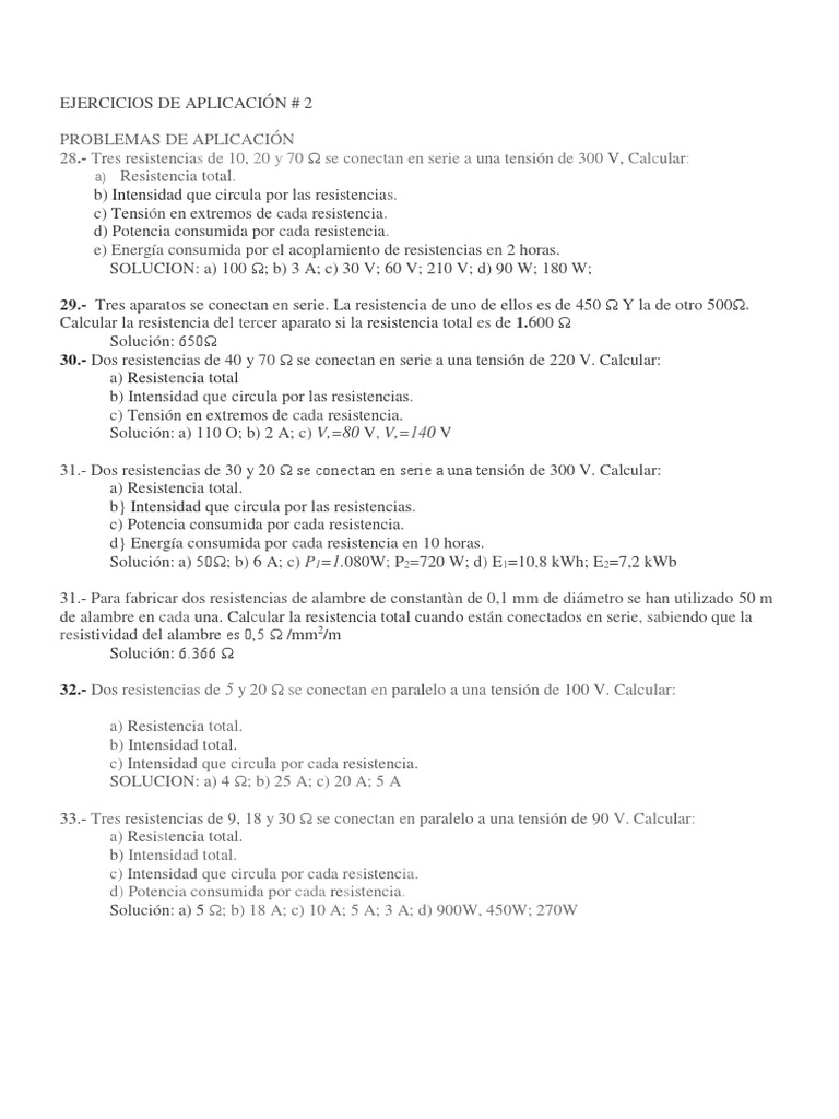 Ejercicios de Aplicación Electrotecnia 2 | PDF | Resistencia Eléctrica ...