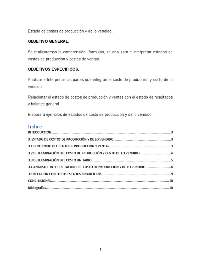 Estado de Costos de Producción y Ventas | PDF | Costo | Estado de ...