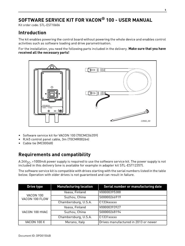 Software Service Kit For Vacon 100 - User Manual: Received All The.