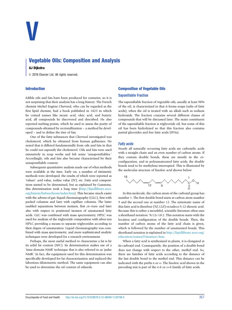 Vegetable Oils Composition and Analysis PDF Fatty Acid Fat