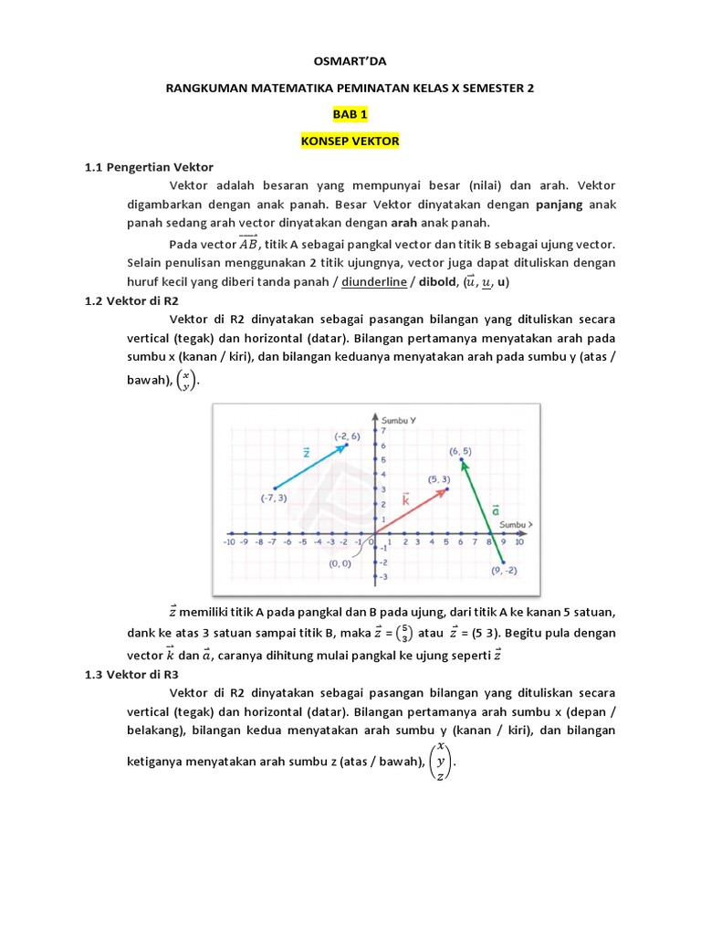 Rangkuman Vektor Matematika Kelas X Pdf