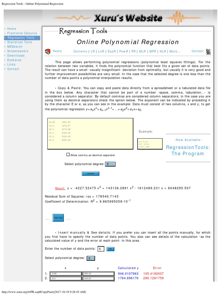 Polynomial Regression Tool Online | PDF | Errors And Residuals ...