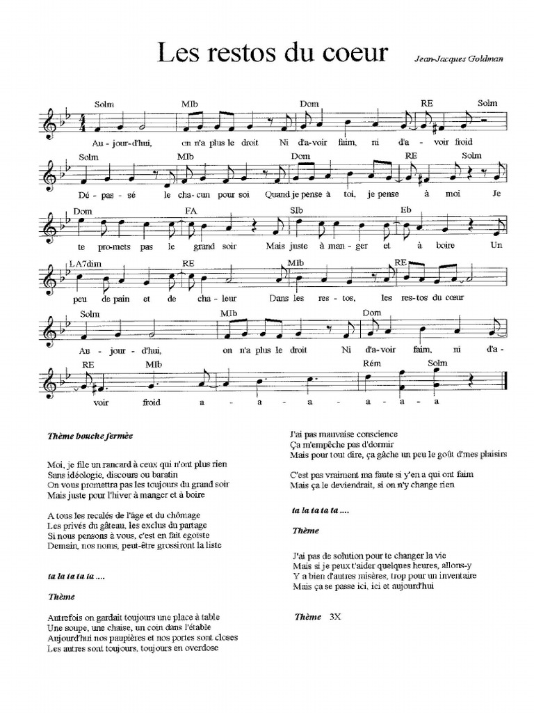 Chanson Restos Pdf Pdf