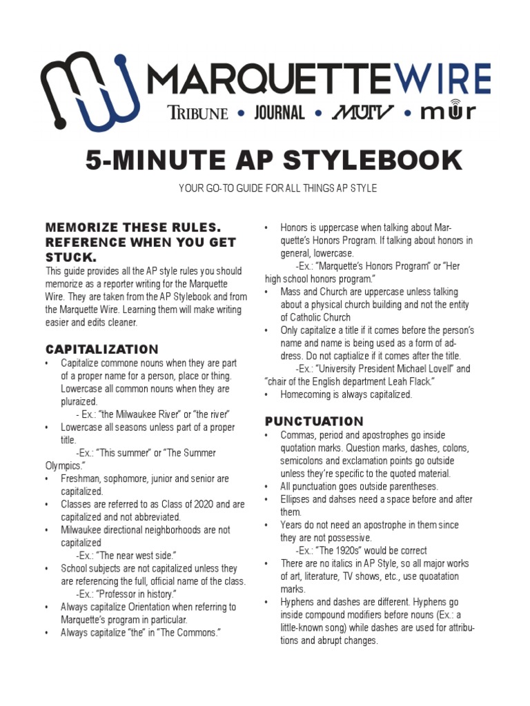 AP Style Cheat Sheet PDF Punctuation Human Communication