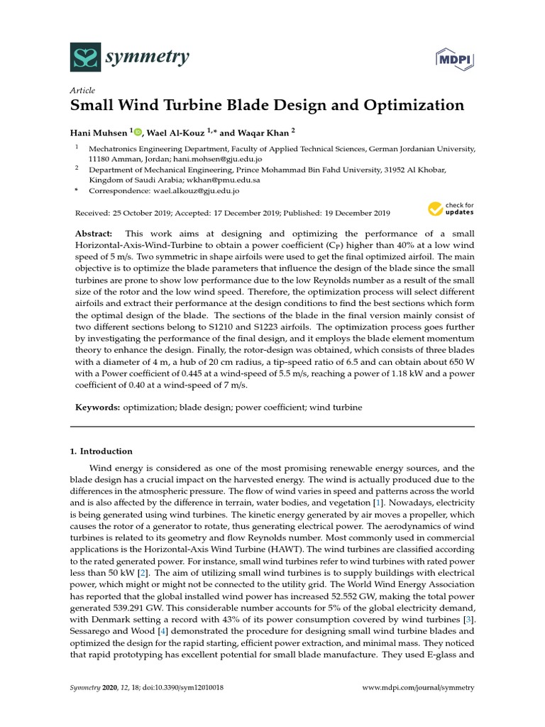 Symmetry: Small Wind Turbine Blade Design and Optimization | PDF | Wind ...