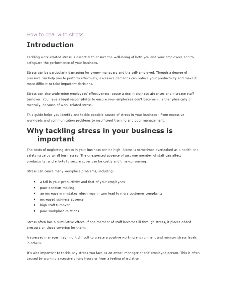Managing Workplace Stress Effectively | PDF | Occupational Stress ...
