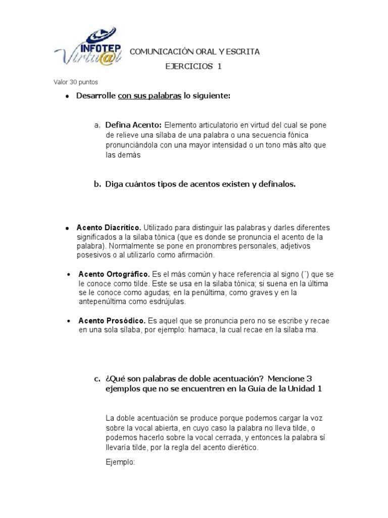 Ejercicios de Comunicación Oral y Escrita | PDF | Estrés (lingüística ...