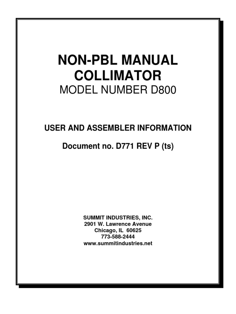 LX125 D800 Collimator User Manual PDF Vacuum Tube Screw