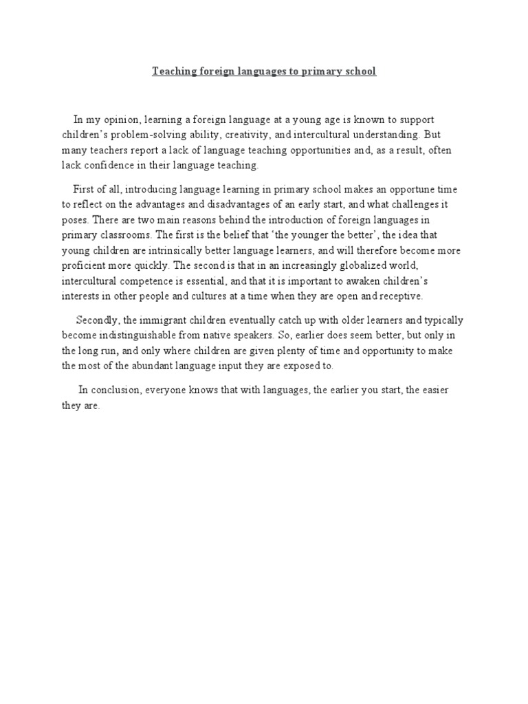 Teaching Foreign Languages To Primary School | PDF