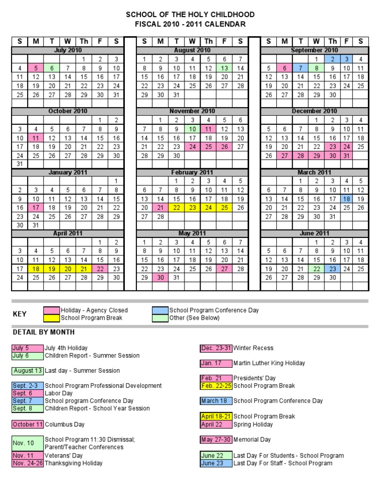 2010-2011 School Year Calendar | PDF | Fiscal Year | Observances