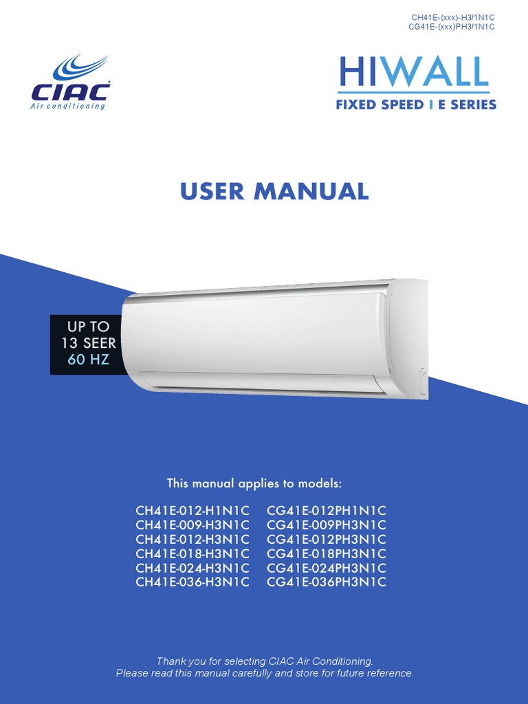 CIAC Air Conditioner User Manual | PDF | Air Conditioning | Fires