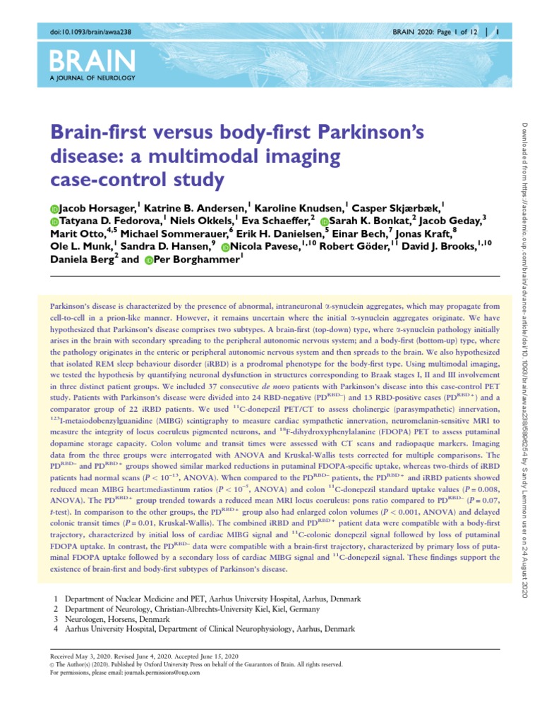 Brain-First vs Body-First Parkinson's Study | PDF | Positron Emission ...