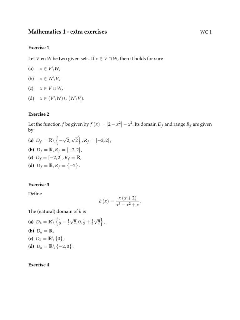 Mathematics 1 - Extra Exercises: Exercise 1 | PDF | Teaching Methods ...
