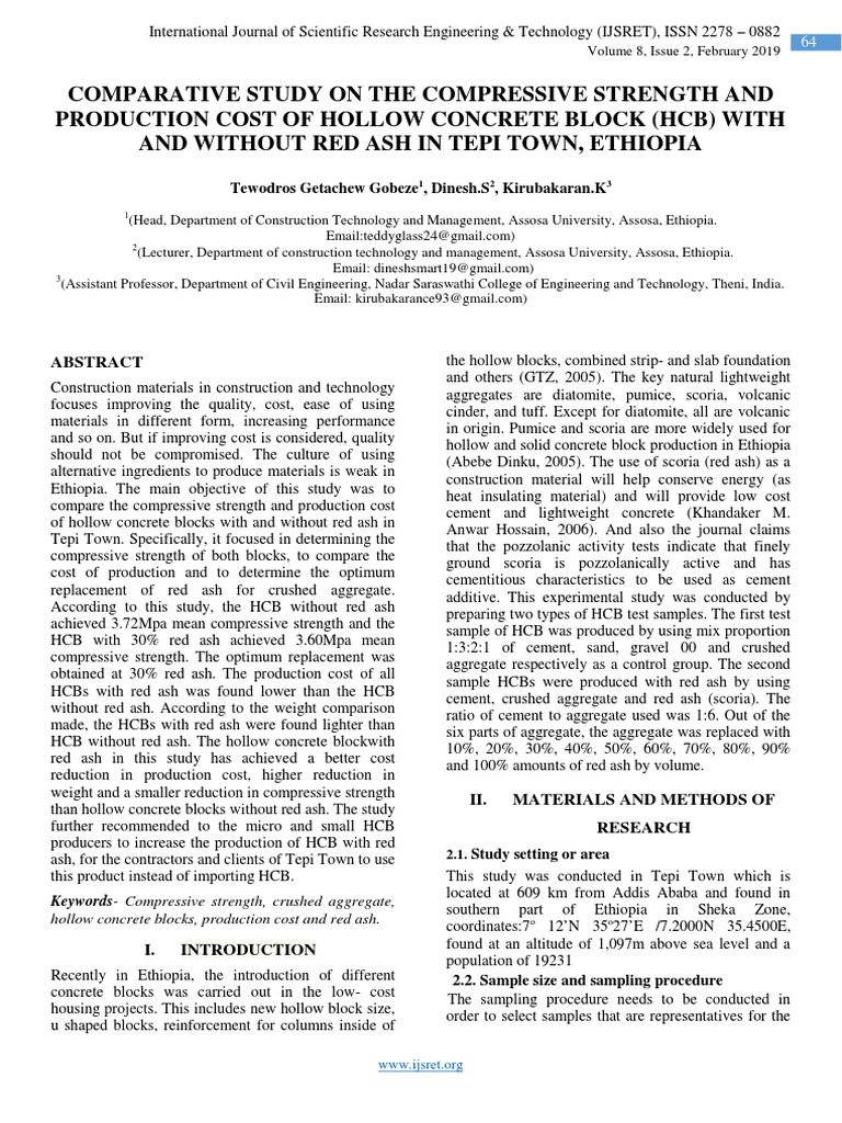 Comparative Study On The Compressive Strength and Production Cost of ...