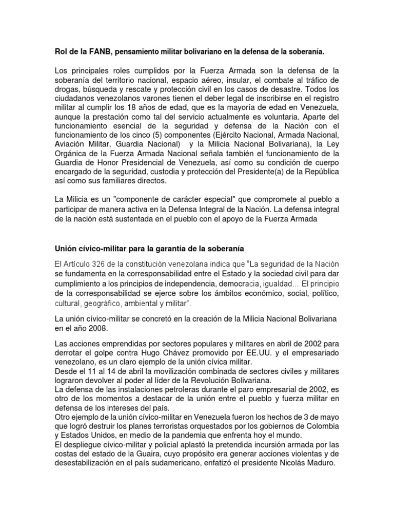 FANB y Defensa de la Soberanía Venezolana | PDF | Venezuela ...