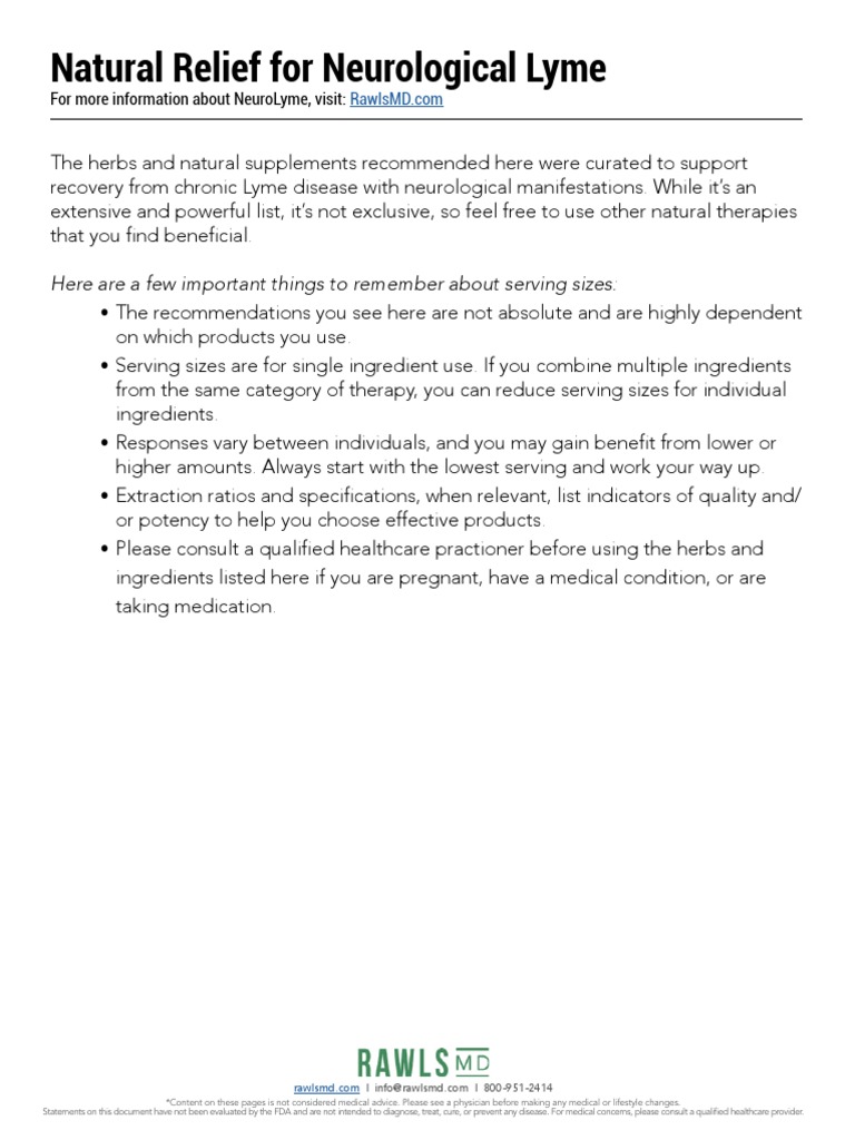 Herbal and Natural Supplement Protocol for Neurological Lyme Disease PDF Lyme Disease