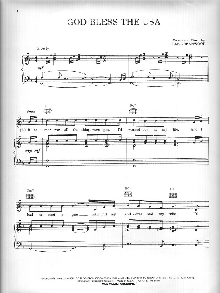 Lee Greenwood-God Bless The USA-SheetMusicDownload PDF | PDF for God Bless America Free Printable Sheet Music