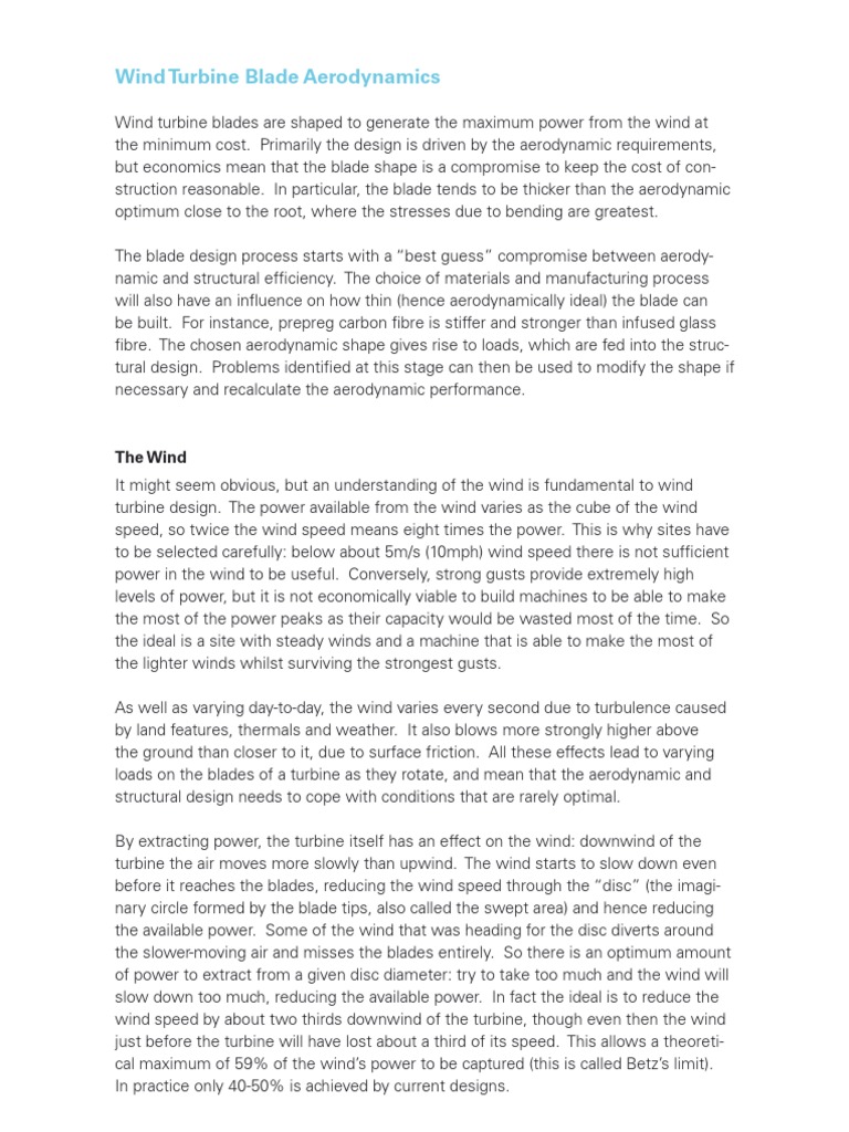 Wind Turbine Blade Aerodynamics | PDF