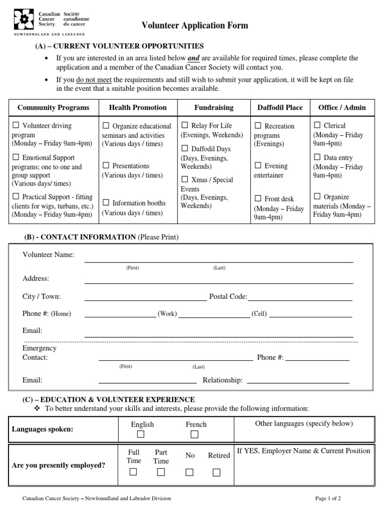 Volunteer Information Form | PDF | Confidentiality | Volunteering